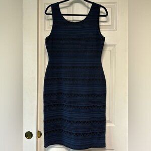 Blue and Black Midi Bodycon Dress, Size L